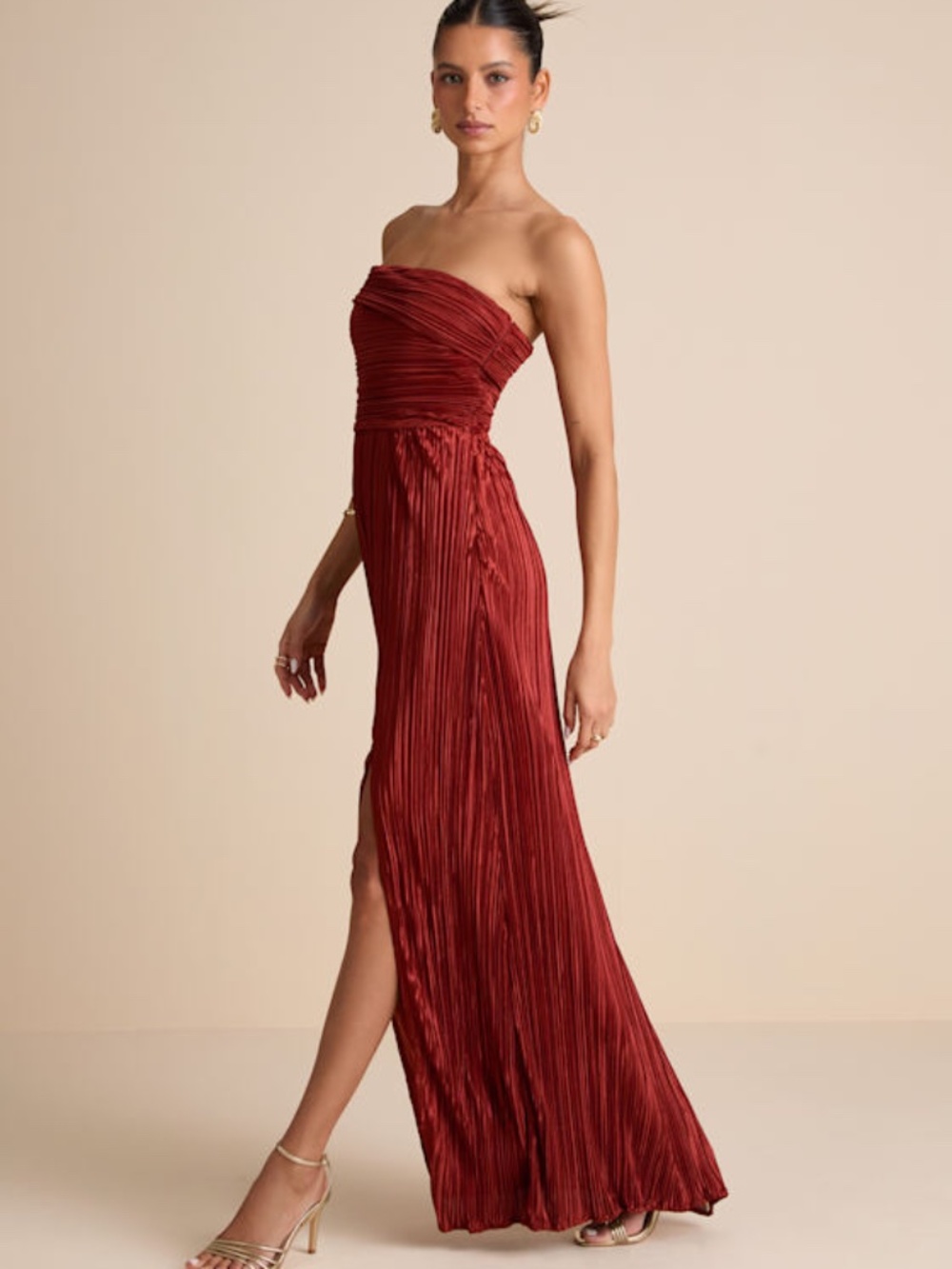 Lulus Poised Performance Rust Red Plisse One-shoulder Maxi Dress - Size XXS